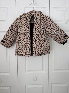 ZARA KIDS SKI Snow Beige Leopard-Print Puffer Jacket Size 5